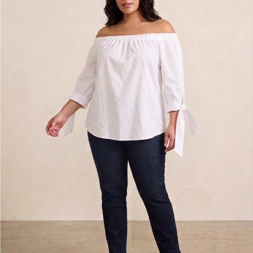 Off-the-Shoulder White Tie-Sleeve Blouse